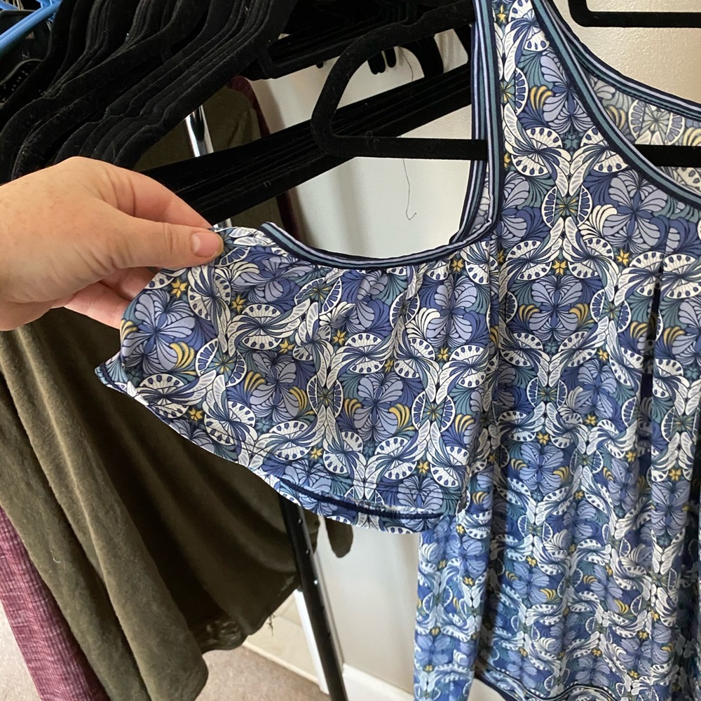 Cold Shoulder Pattern Blue Top - image 3